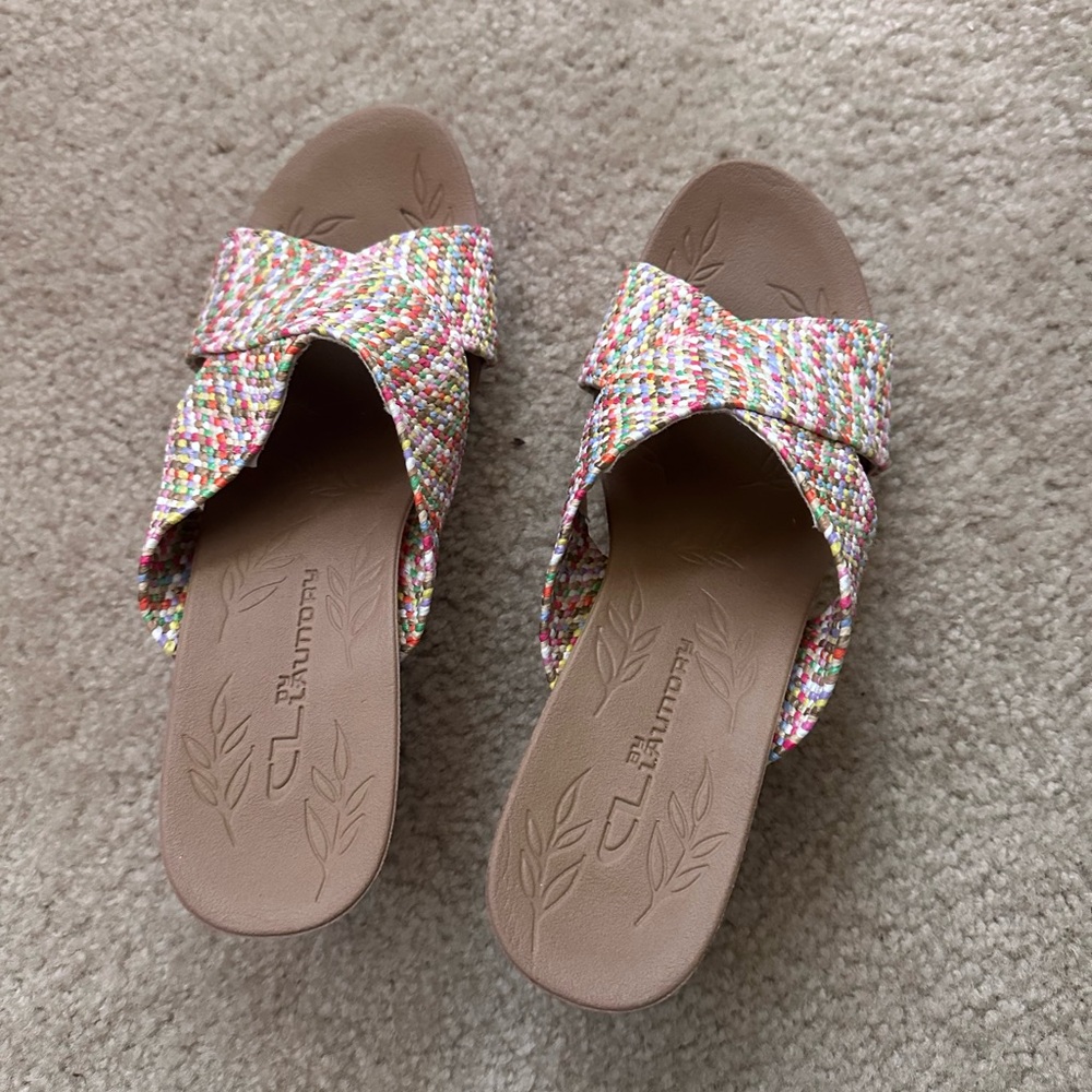 CL by Laundry Multicolor Woven Slide Sandals with Tan Footbed